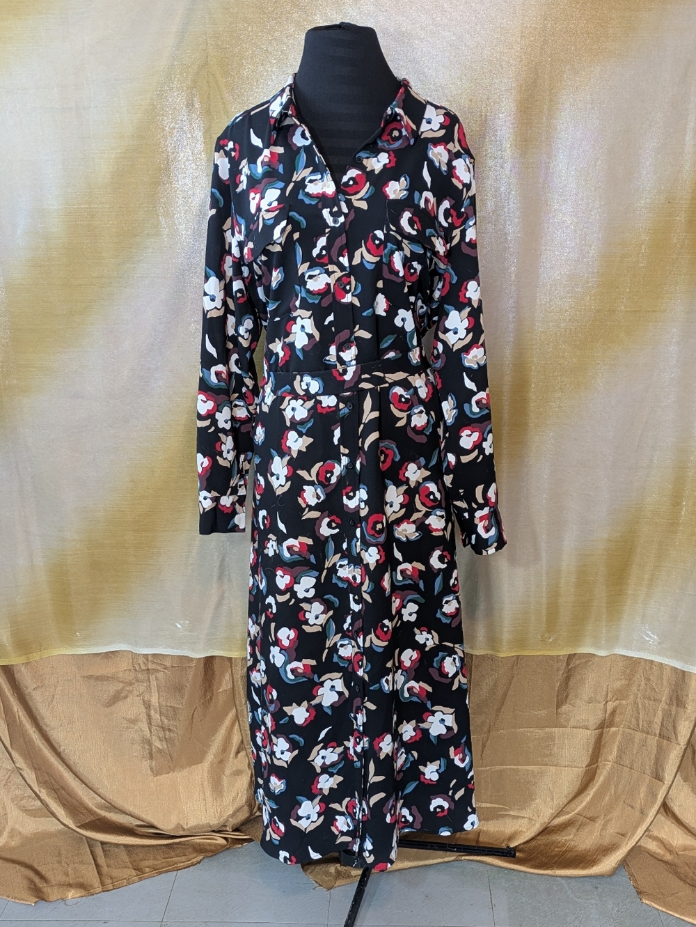 Alfani Long Sleeve Button Up Floral Dress with Belt